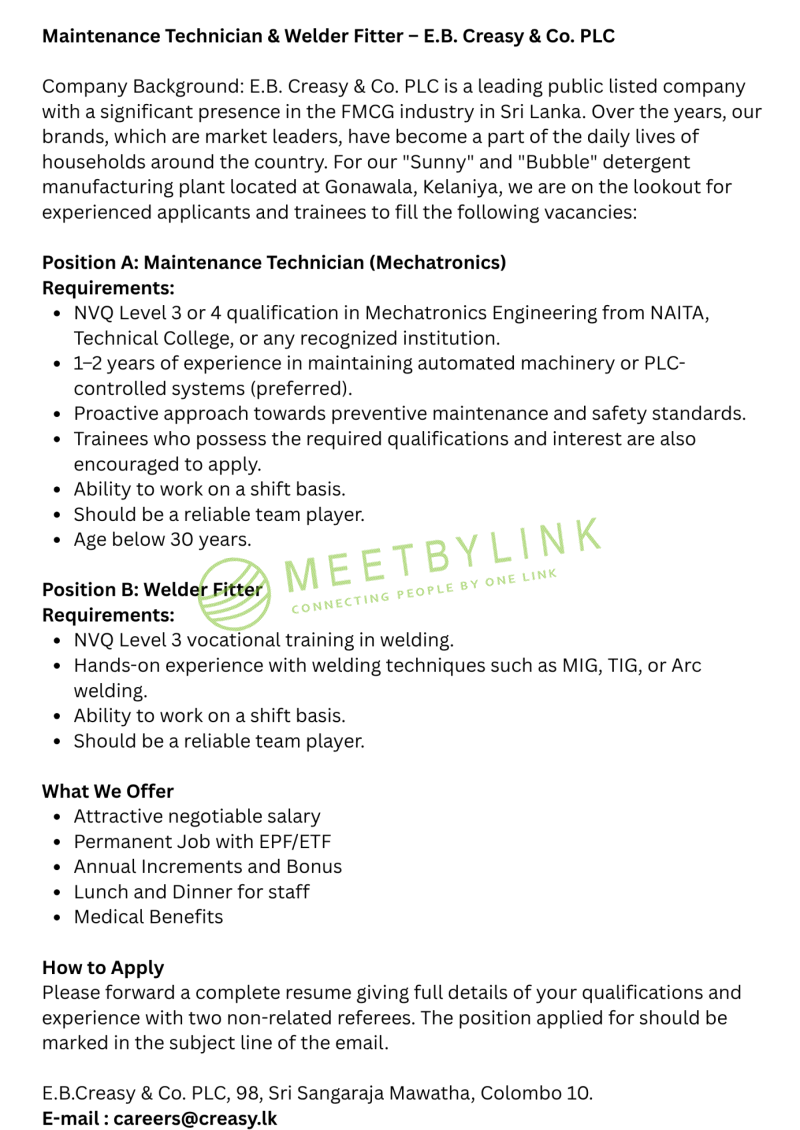 Maintenance Technician & Welder Fitter