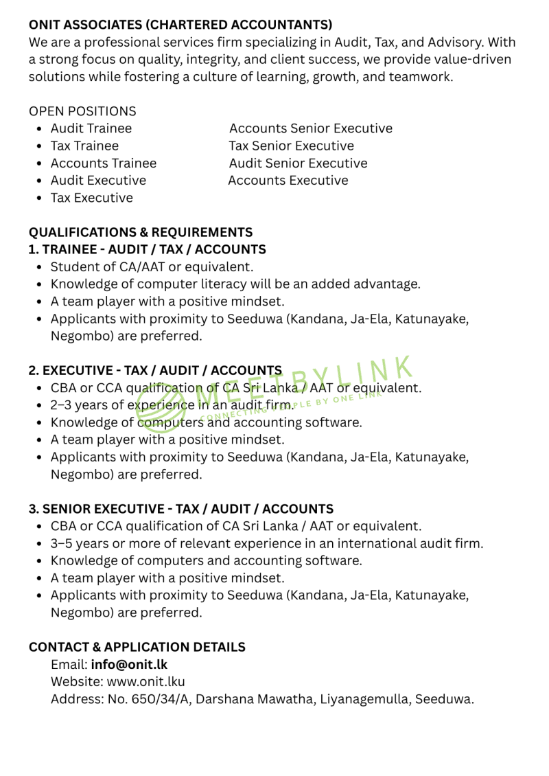 Audit Trainee/Tax Trainee/Accounts Trainee/Accounts Executive/Tax Executive/Audit Executive