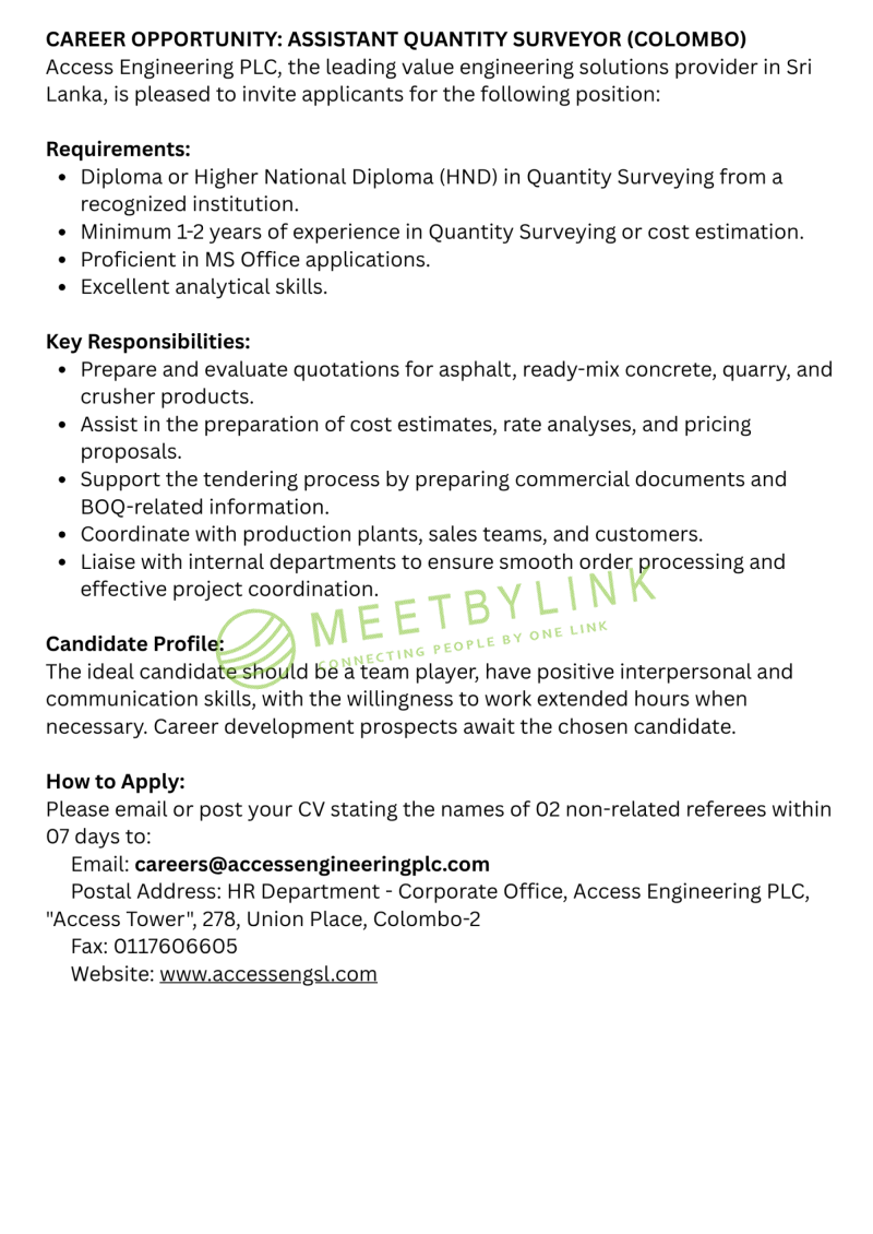 ASSISTANT QUANTITY SURVEYOR