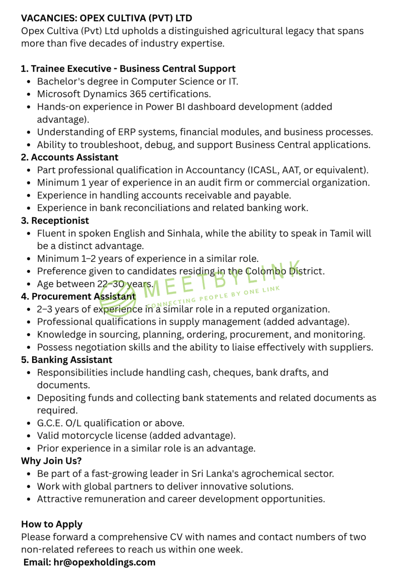 Trainee Executive/Accounts Assistant/Receptionist/Procurement Assistant/Banking Assistant