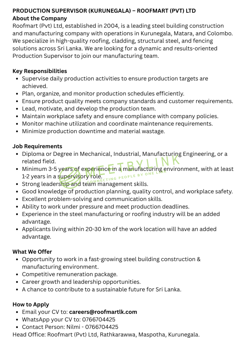 PRODUCTION SUPERVISOR