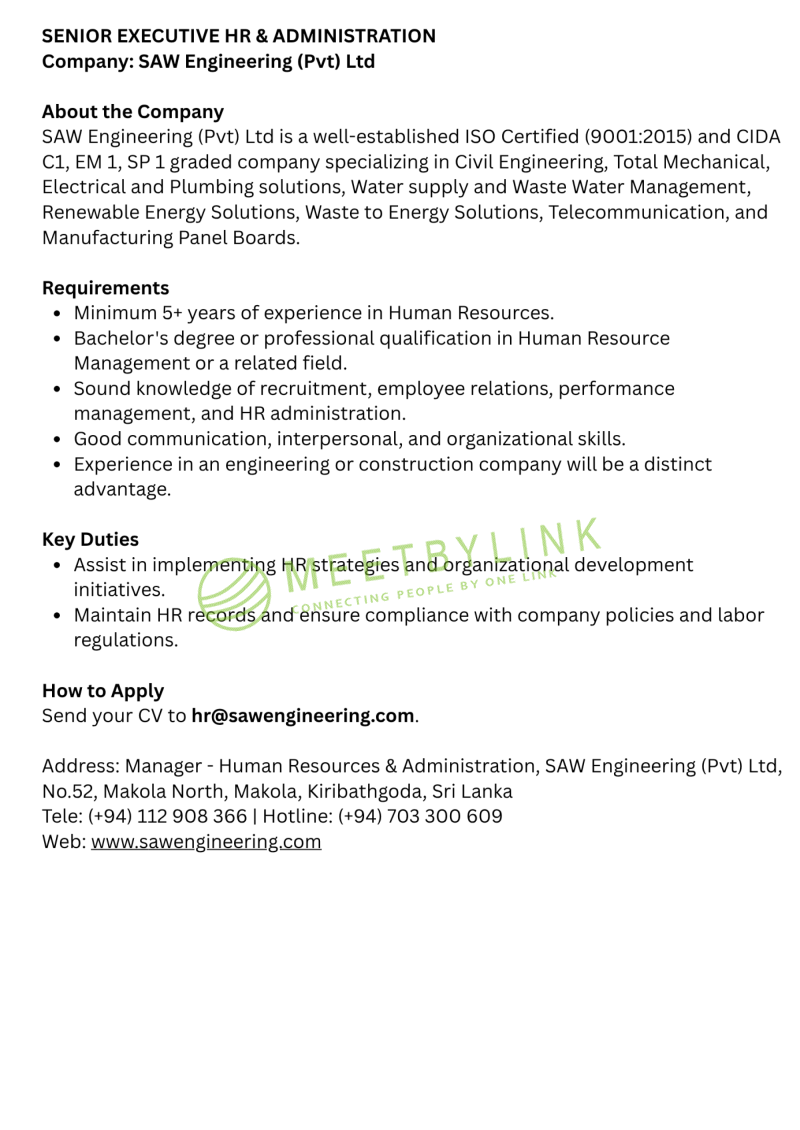 SENIOR EXECUTIVE HR & ADMINISTRATION