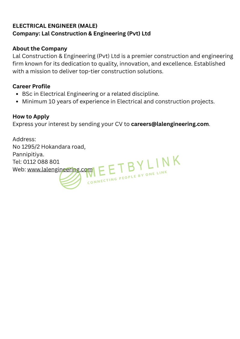 ELECTRICAL ENGINEER (MALE)