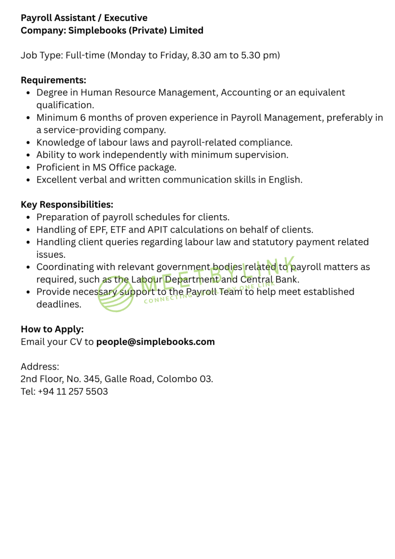 Payroll Assistant / Executive