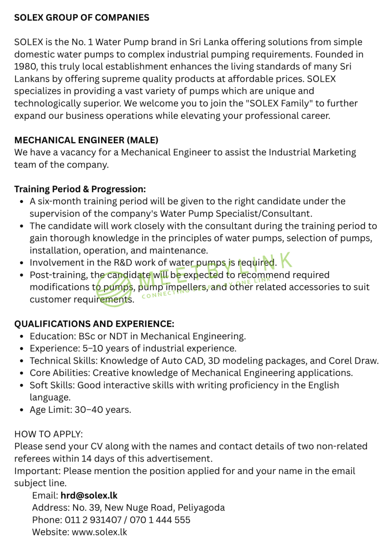MECHANICAL ENGINEER (MALE)