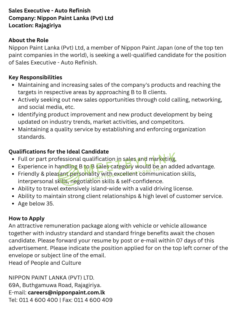 Sales Executive - Auto Refinish