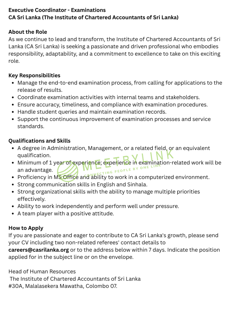 Executive Coordinator - Examinations