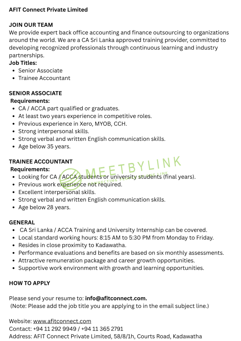 Senior Associate/ Trainee Accountant