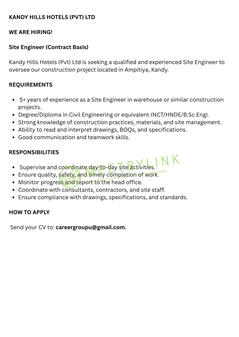Site Engineer (Contract Basis)