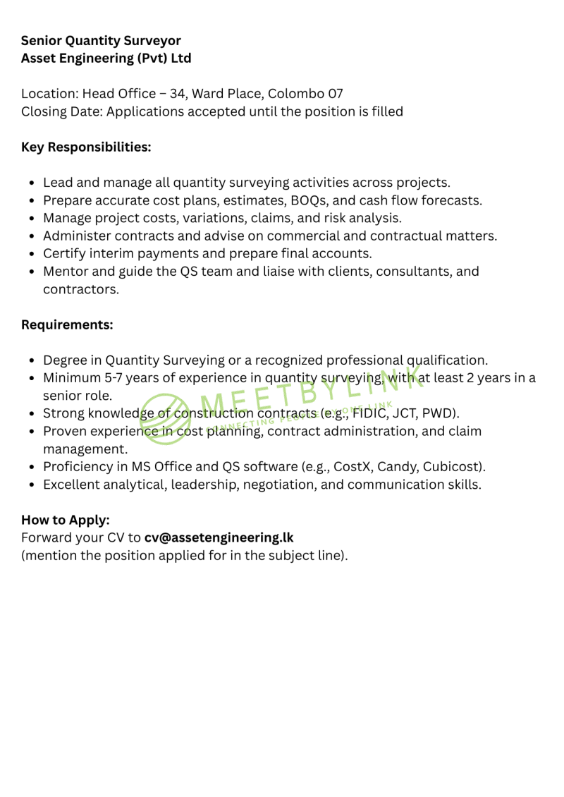 Senior Quantity Surveyor