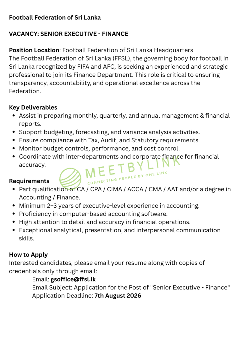 Senior Executive - Finance