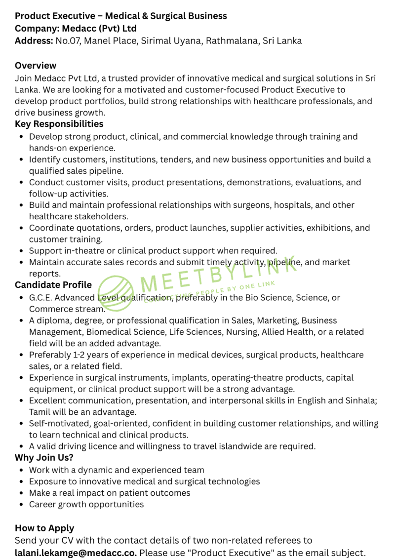 Product Executive – Medical & Surgical Business