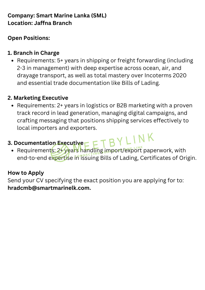 Branch in Charge/ Marketing Executive/ Documentation Executive