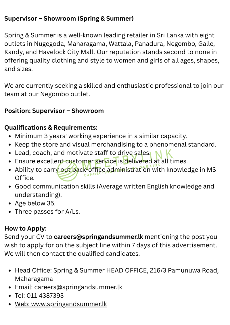 Supervisor – Showroom