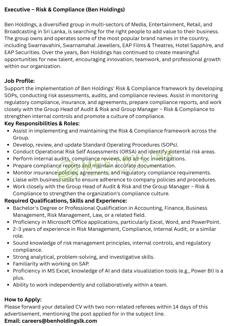 Executive – Risk & Compliance