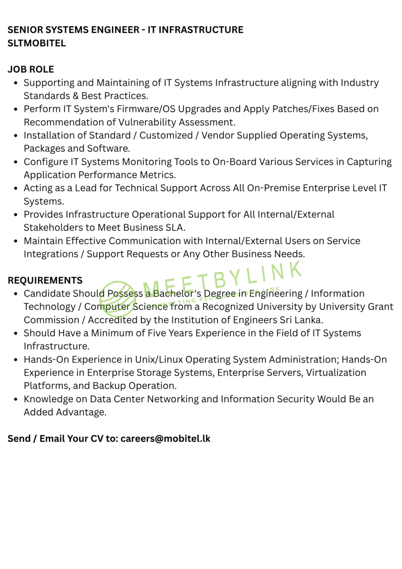 Senior Systems Engineer - IT Infrastructure