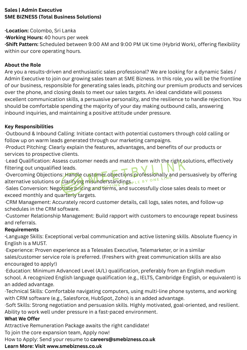 Sales | Admin Executive