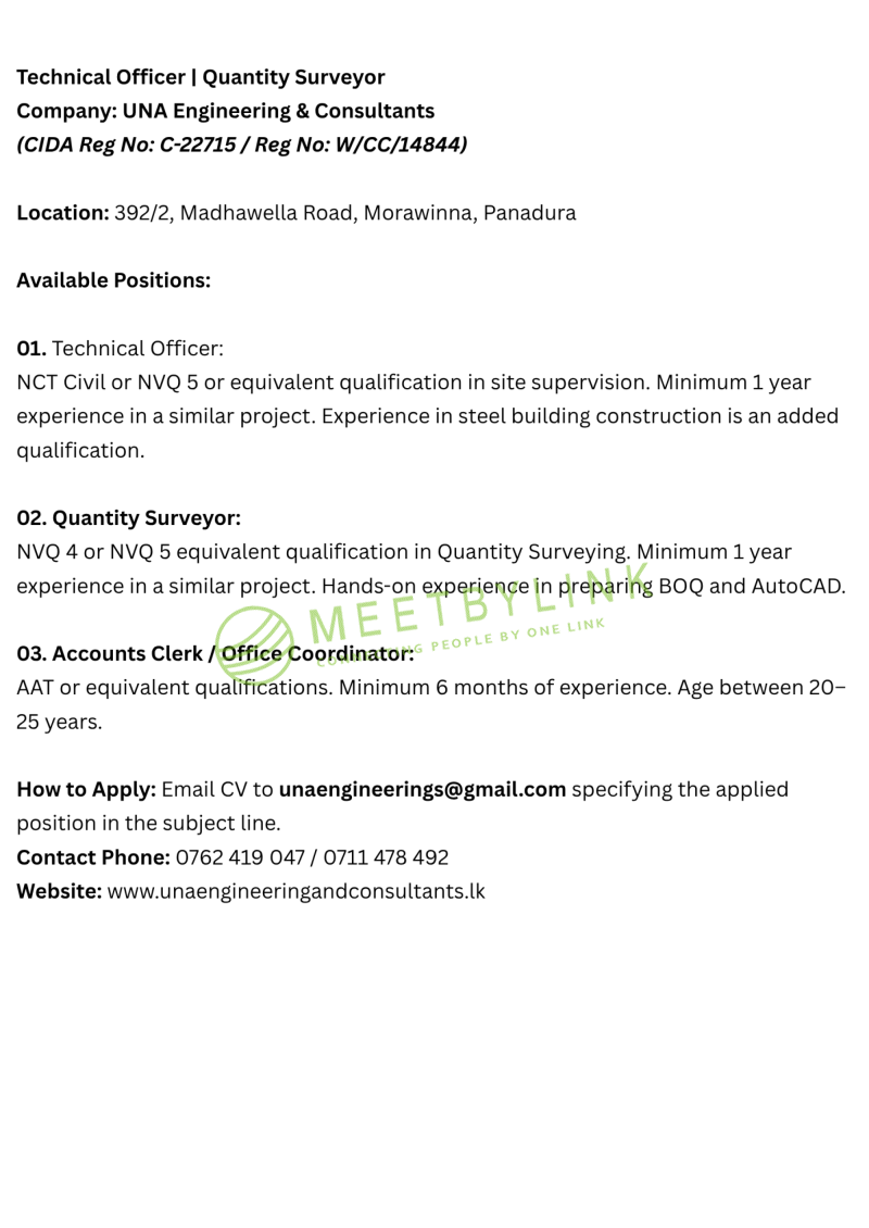 Technical Officer | Quantity Surveyor