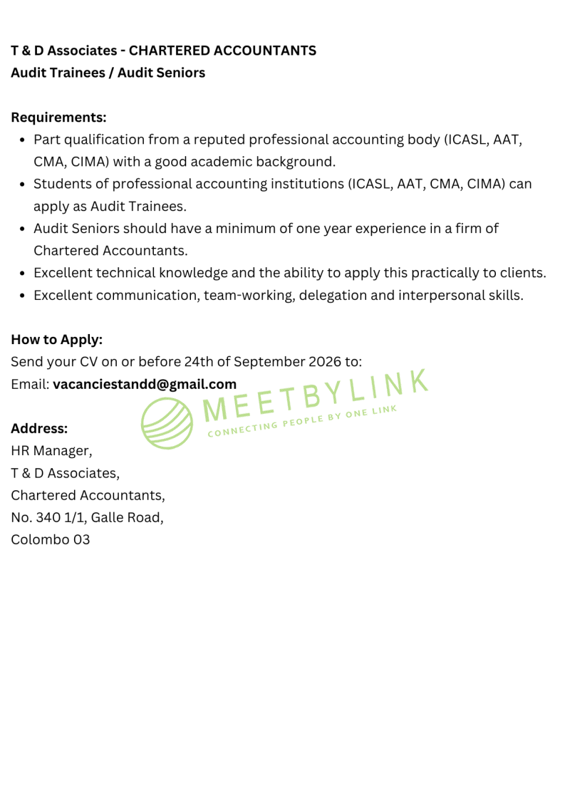 Audit Trainees / Audit Seniors
