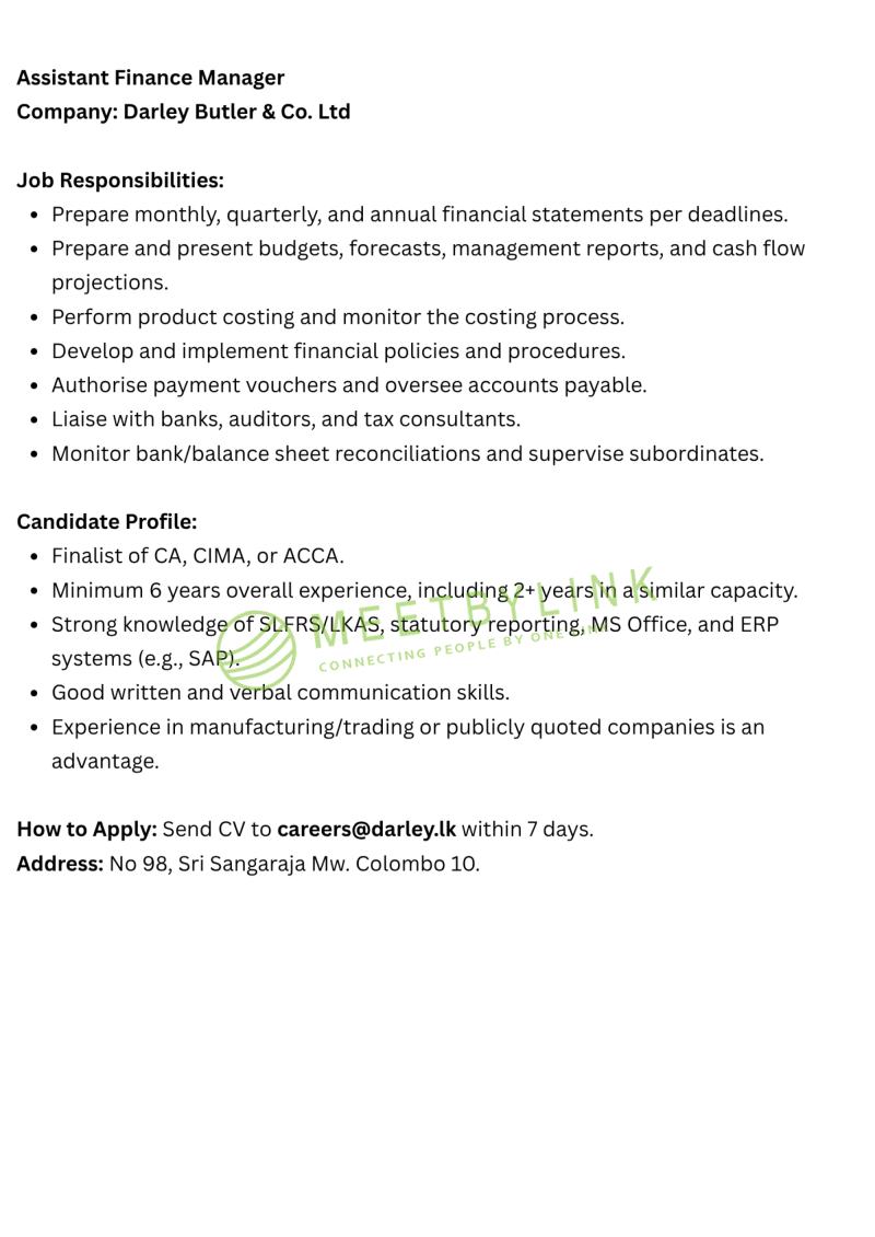 Assistant Finance Manager