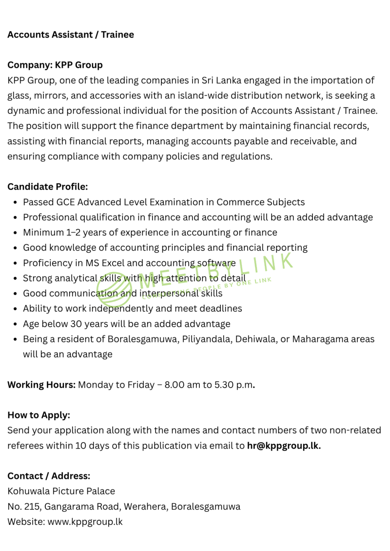 Accounts Assistant / Trainee