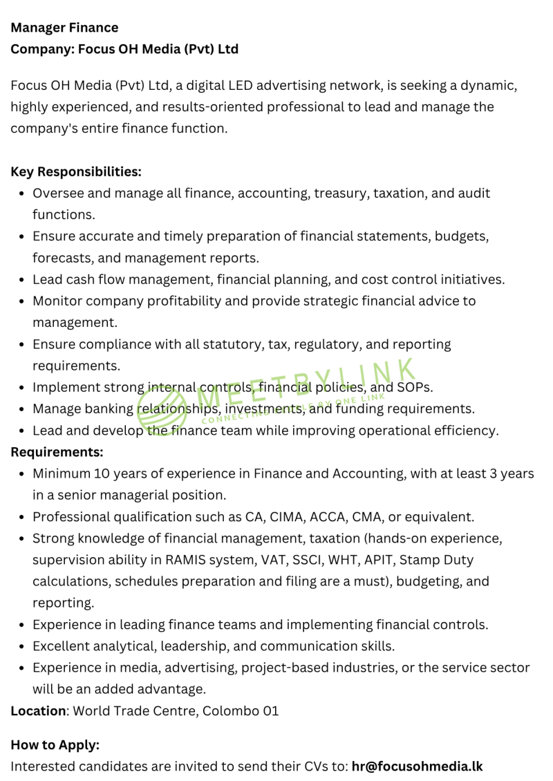 Manager Finance