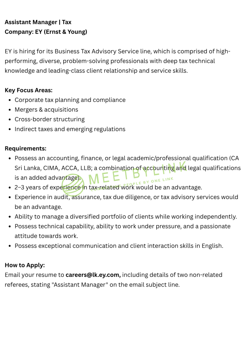 Assistant Manager | Tax